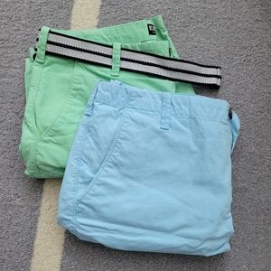 Bundle 2 Pairs Express Men's Shorts Size 32 Blue Green Includes Belt